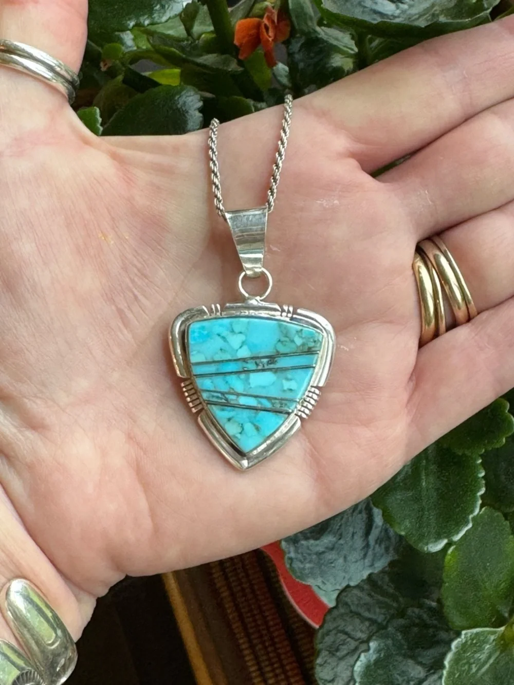 💥 For Traci! Navajo Artisan Steve Francisco 925 Turquoise Inlay Pendant Necklace - Picture 13 of 16